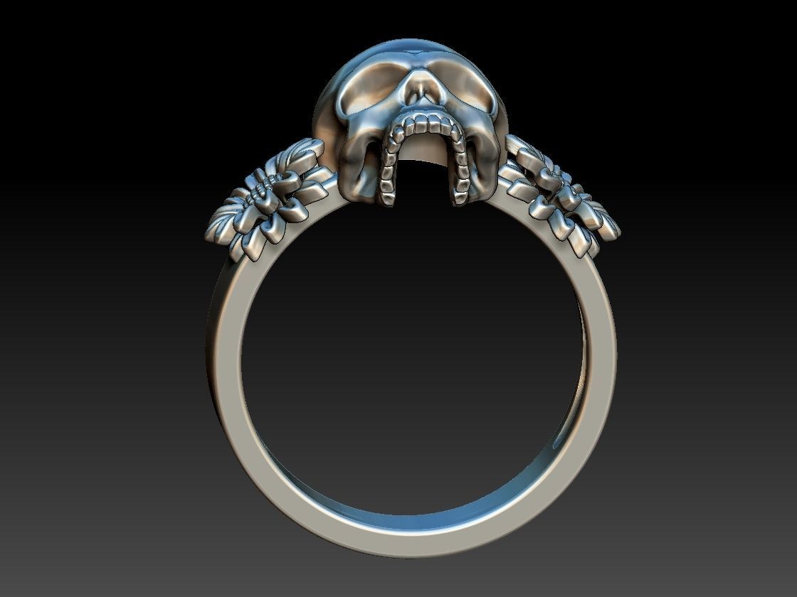 Sunflower Skull Ring  3D print model_17