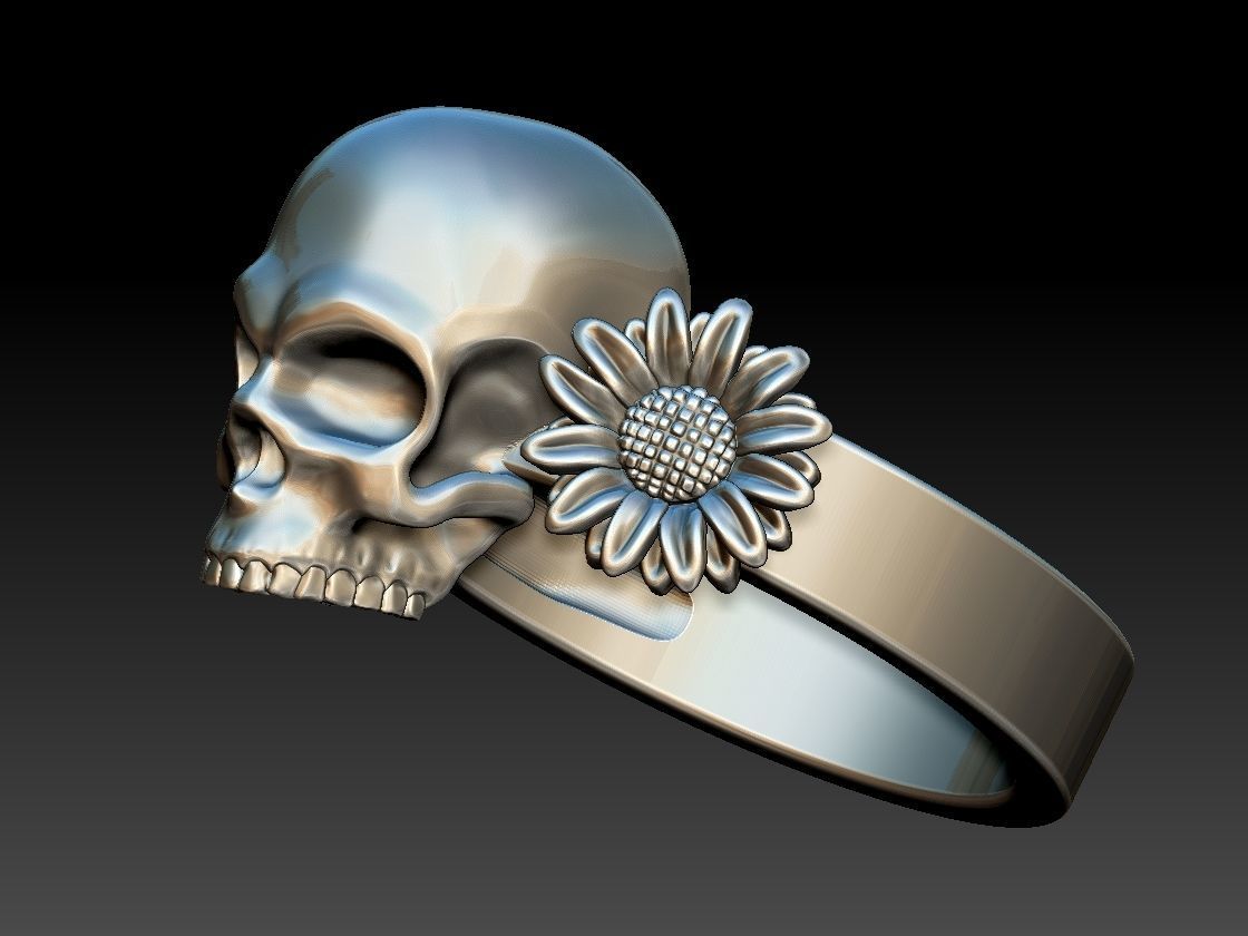 Sunflower Skull Ring  3D print model_2