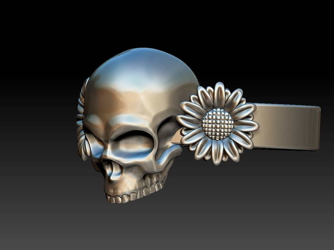 Sunflower Skull Ring  3D print model_14