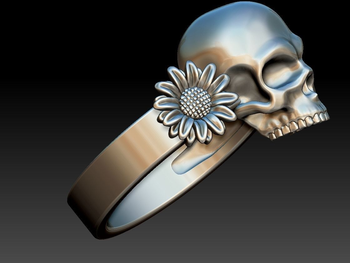 Sunflower Skull Ring  3D print model_11