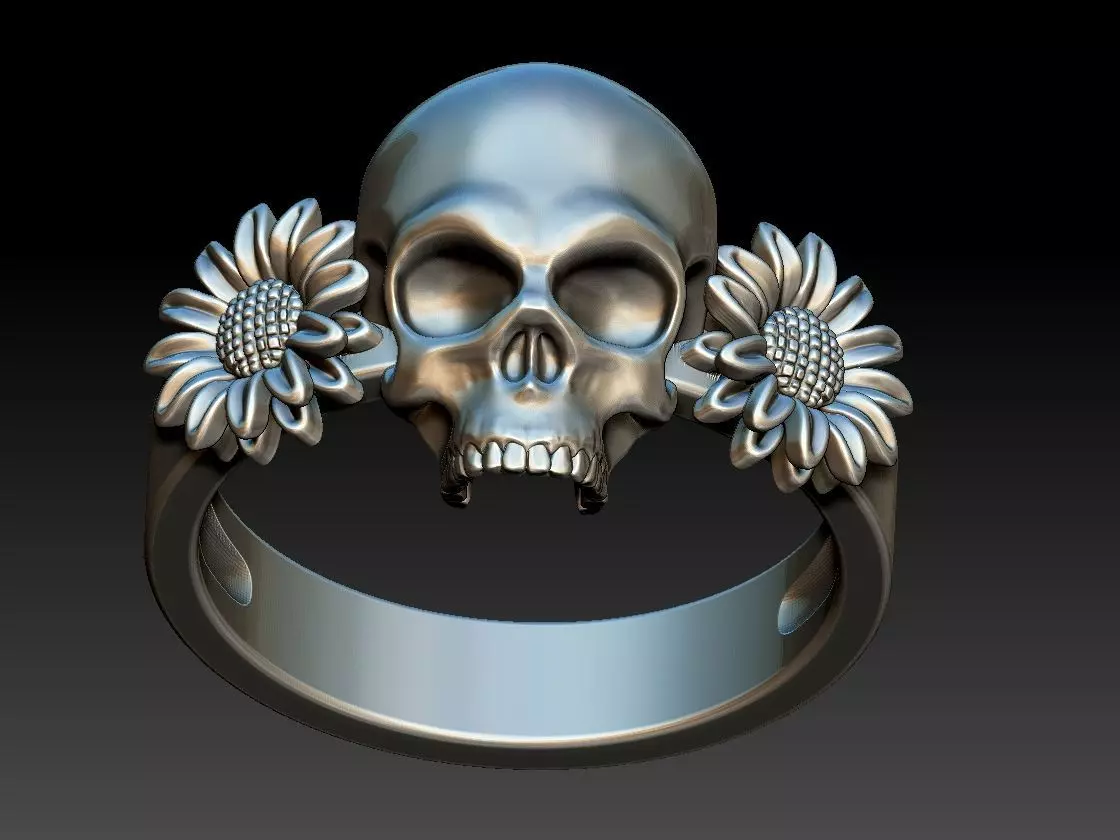 Sunflower Skull Ring  3D print model_0