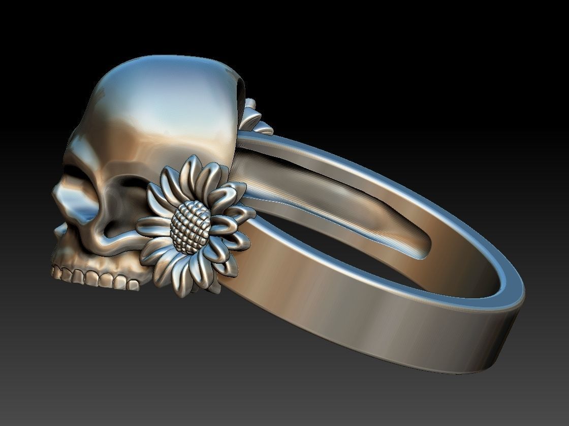 Sunflower Skull Ring  3D print model_6