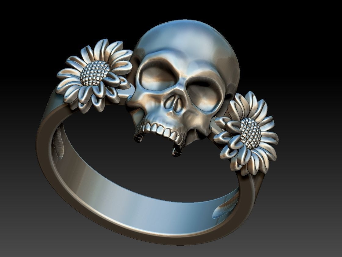 Sunflower Skull Ring  3D print model_5
