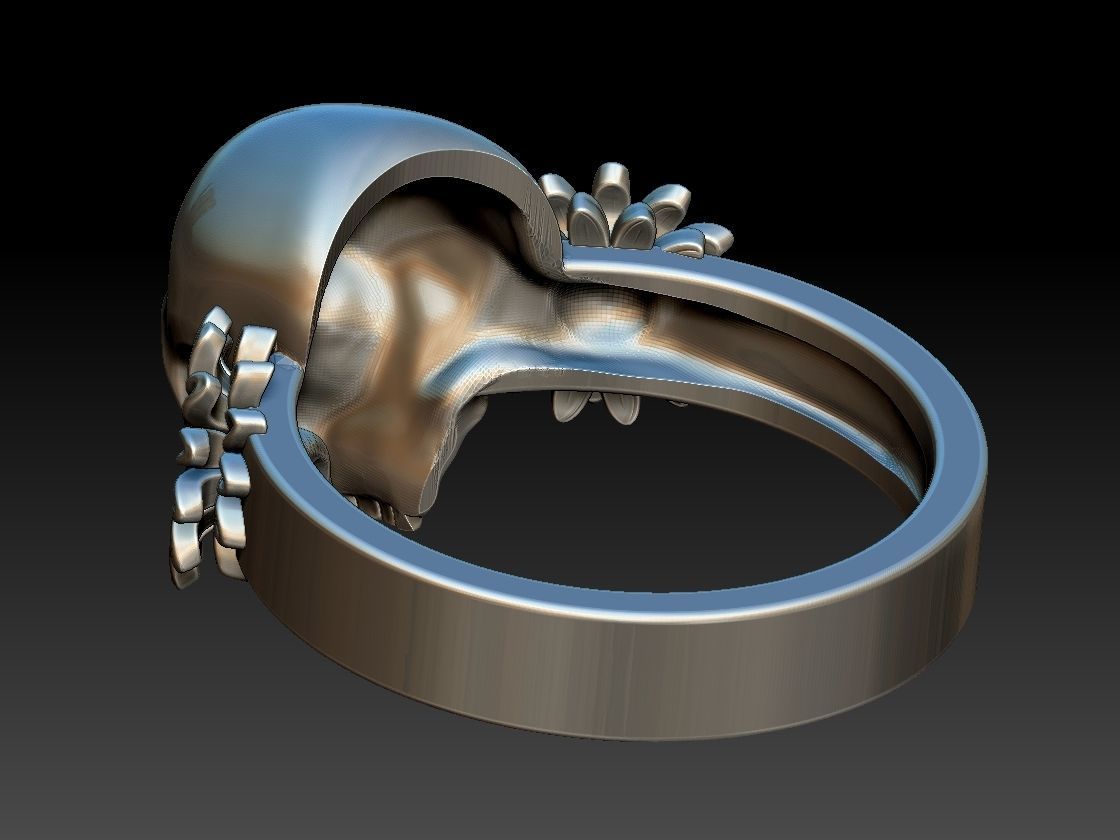 Sunflower Skull Ring  3D print model_7
