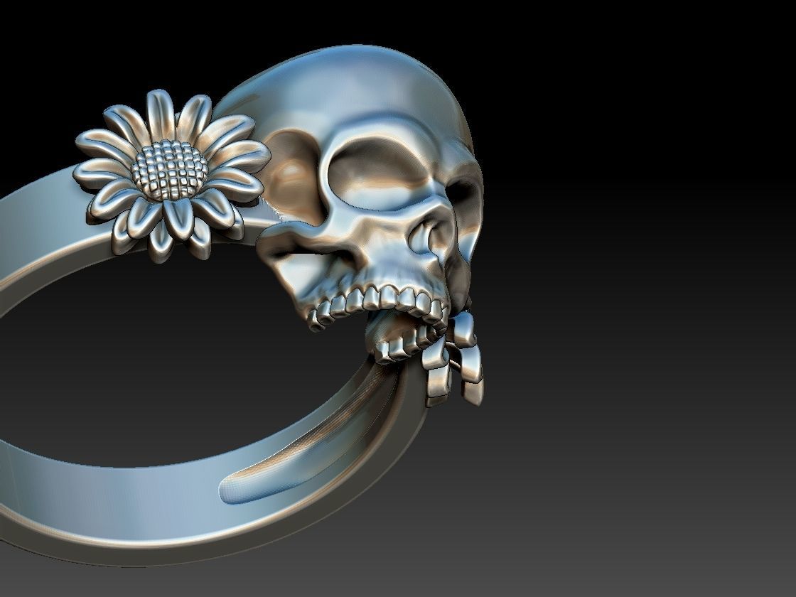 Sunflower Skull Ring  3D print model_16