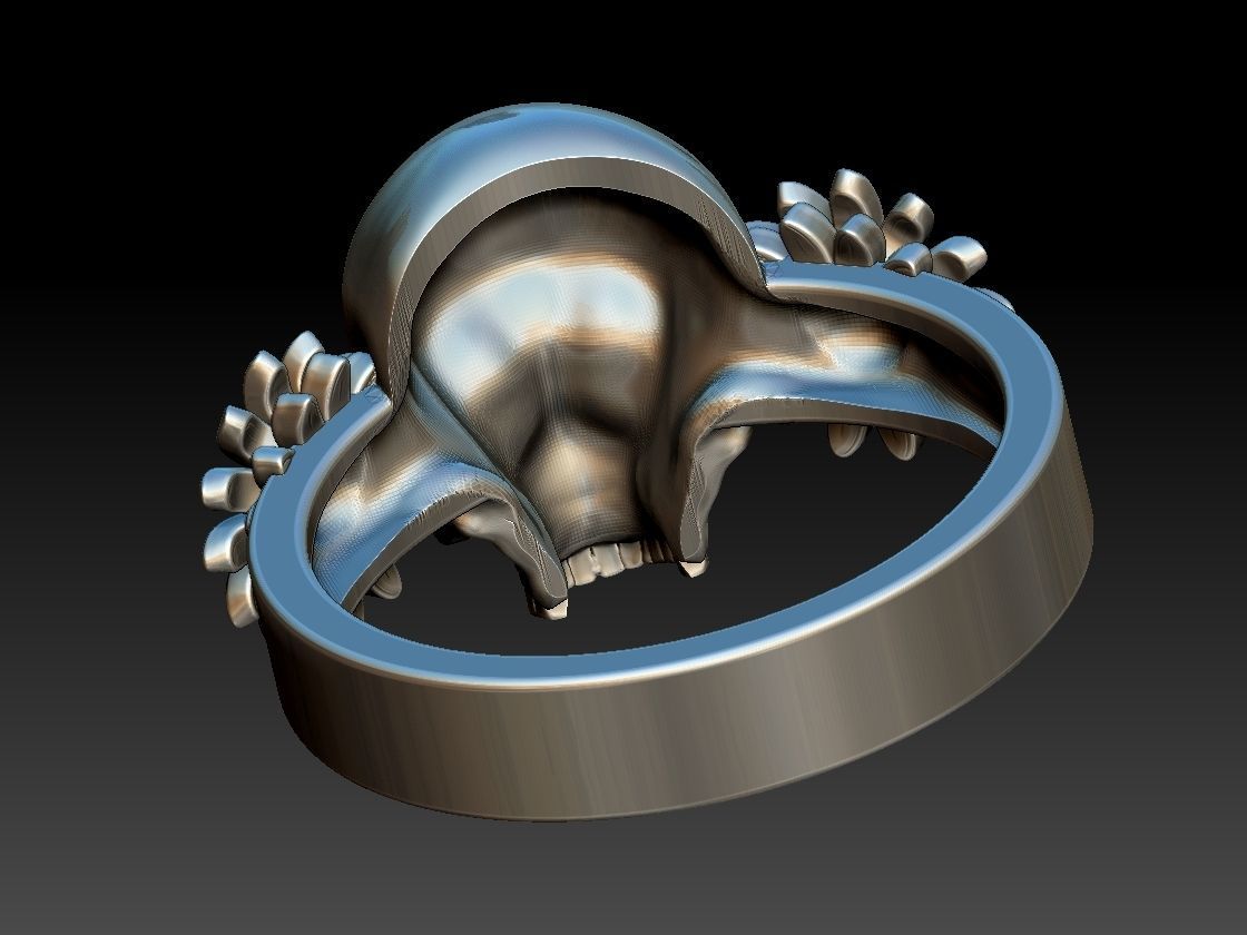 Sunflower Skull Ring  3D print model_8
