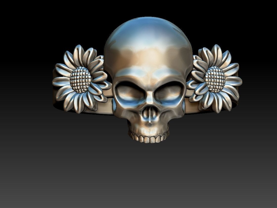 Sunflower Skull Ring  3D print model_13