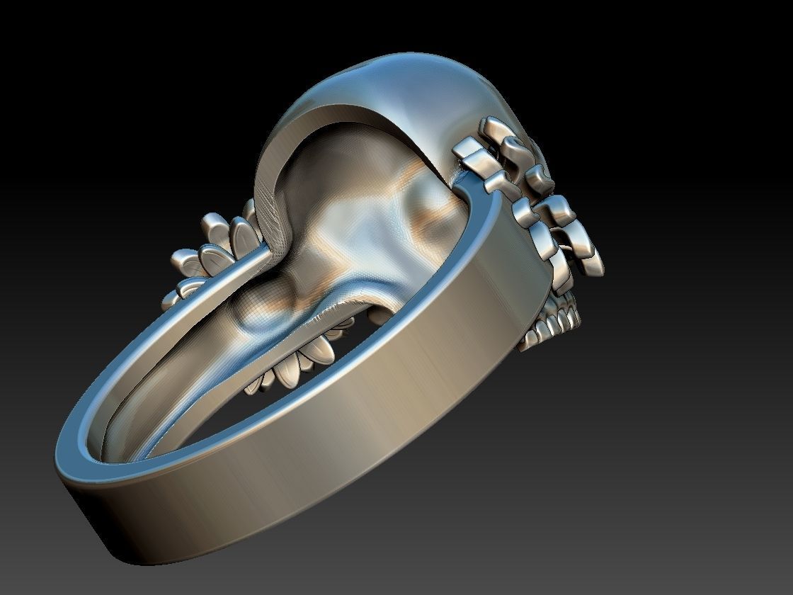 Sunflower Skull Ring  3D print model_9