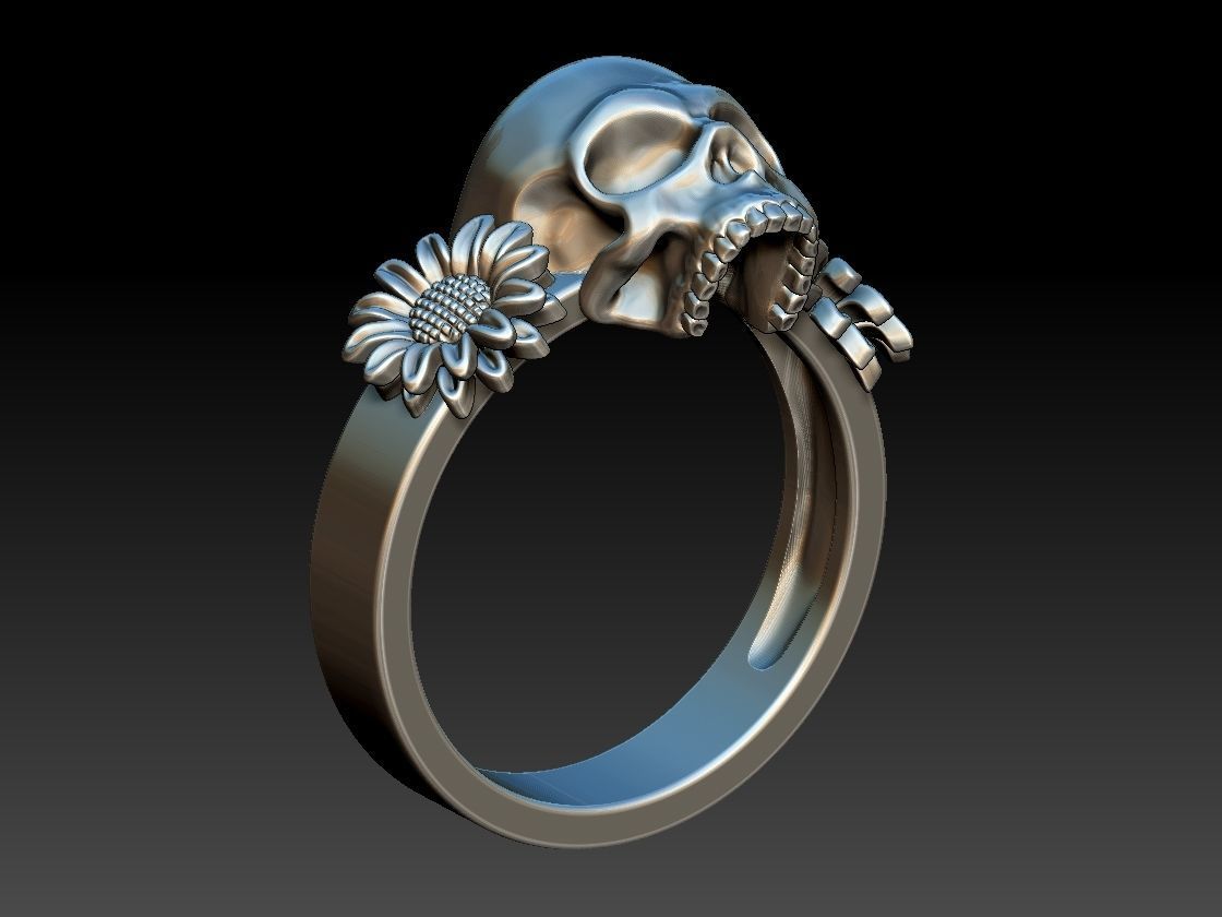 Sunflower Skull Ring  3D print model_18