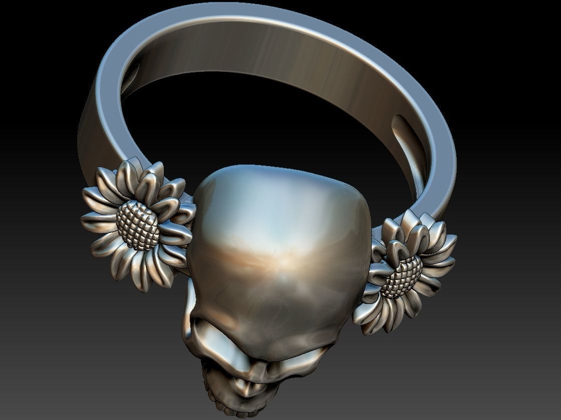 Sunflower Skull Ring  3D print model_15