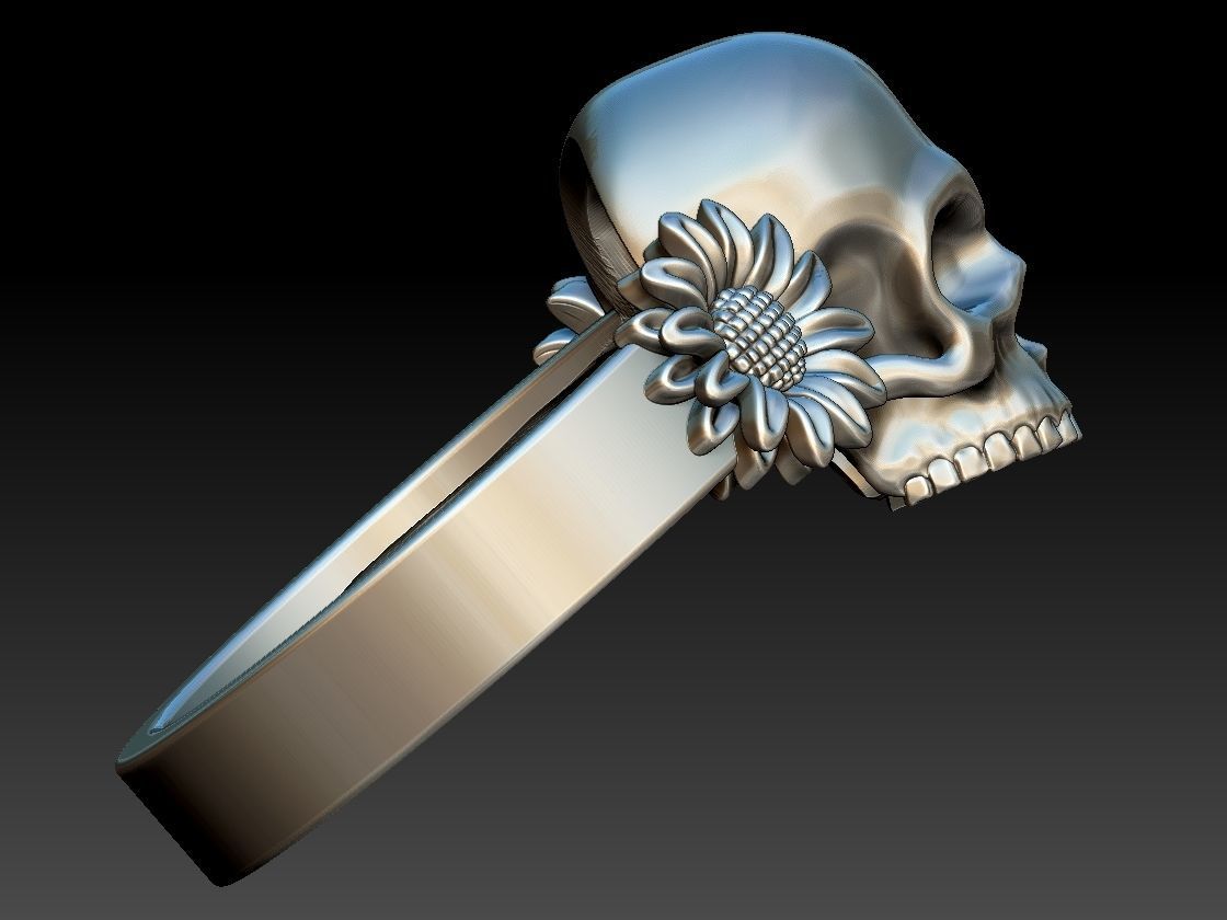 Sunflower Skull Ring  3D print model_10