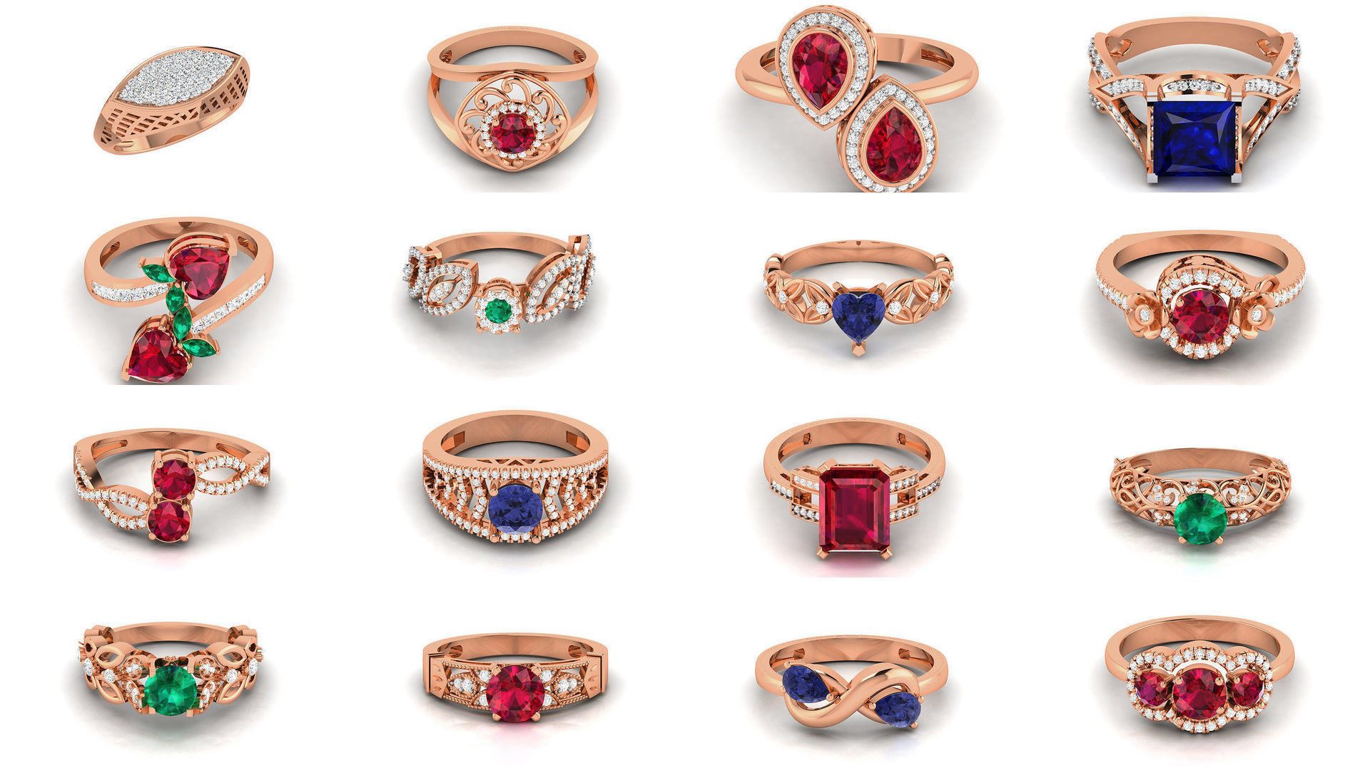 750 High Jewelry Cocktail Rings 3dm stl renders details  3D Model Collection_106