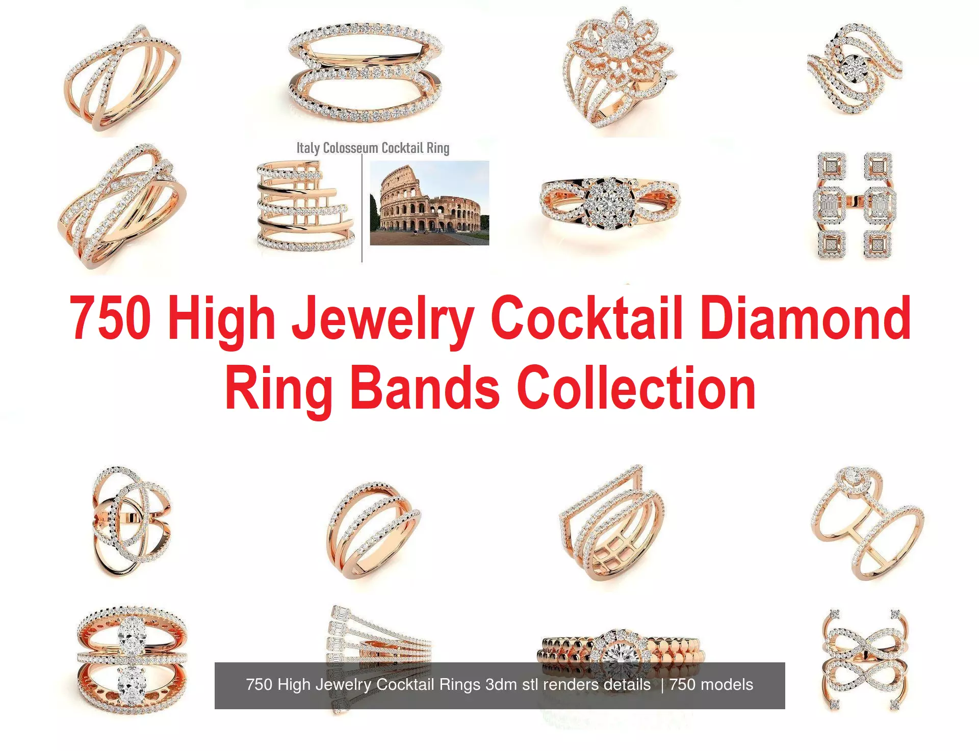 750 High Jewelry Cocktail Rings 3dm stl renders details  3D Model Collection_0
