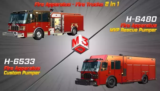 Ferrara Fire Apparatus - Fire Trucks  2 in 1 3D Model Collection