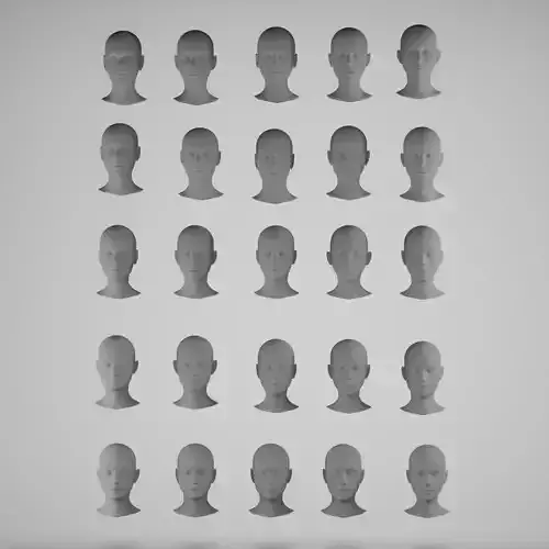 Base mesh 25 female heads 3D Model Collection