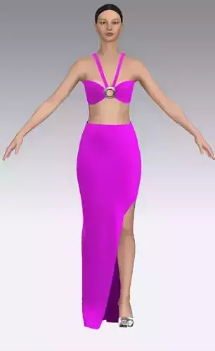 Two pieces skirt and bra suit pink macenta color Low-poly 3D model