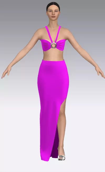 Two pieces skirt and bra suit pink macenta color Low-poly 3D model_0