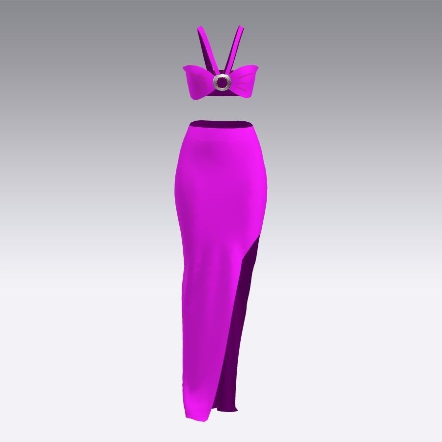Two pieces skirt and bra suit pink macenta color Low-poly 3D model_1