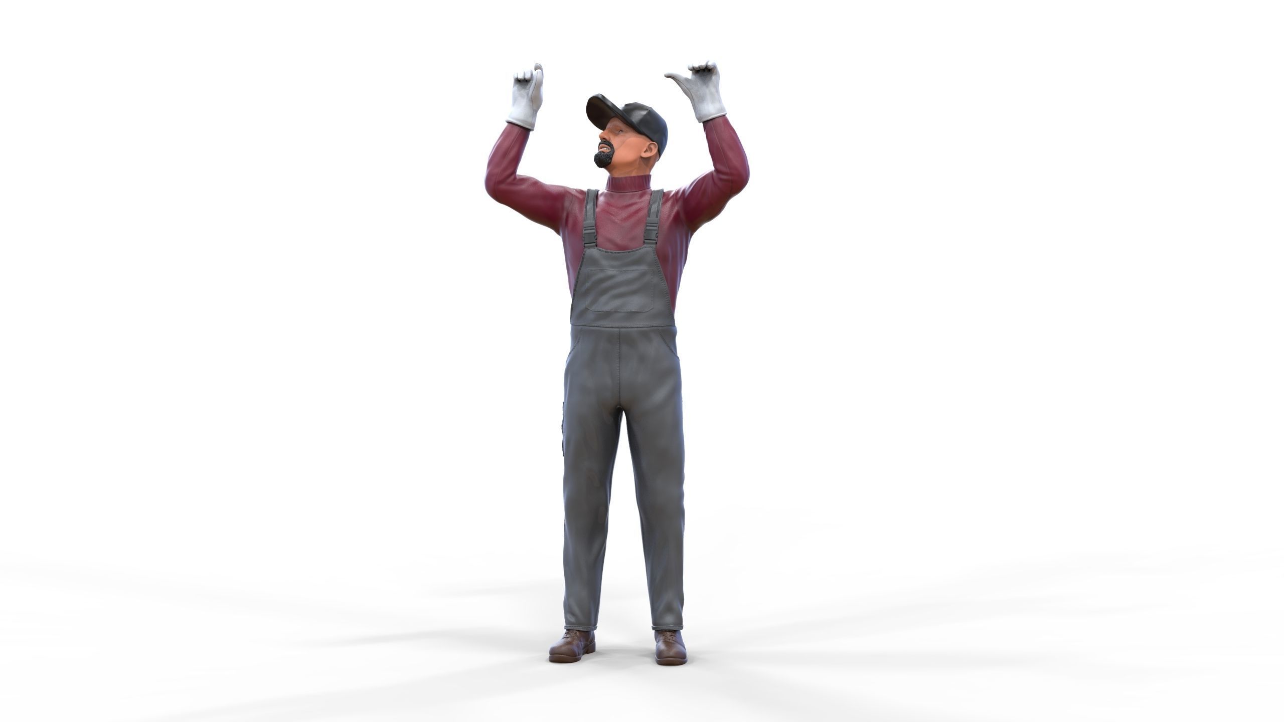 N2 Mechanic Crew working under a car or construction worker 3D print model_8