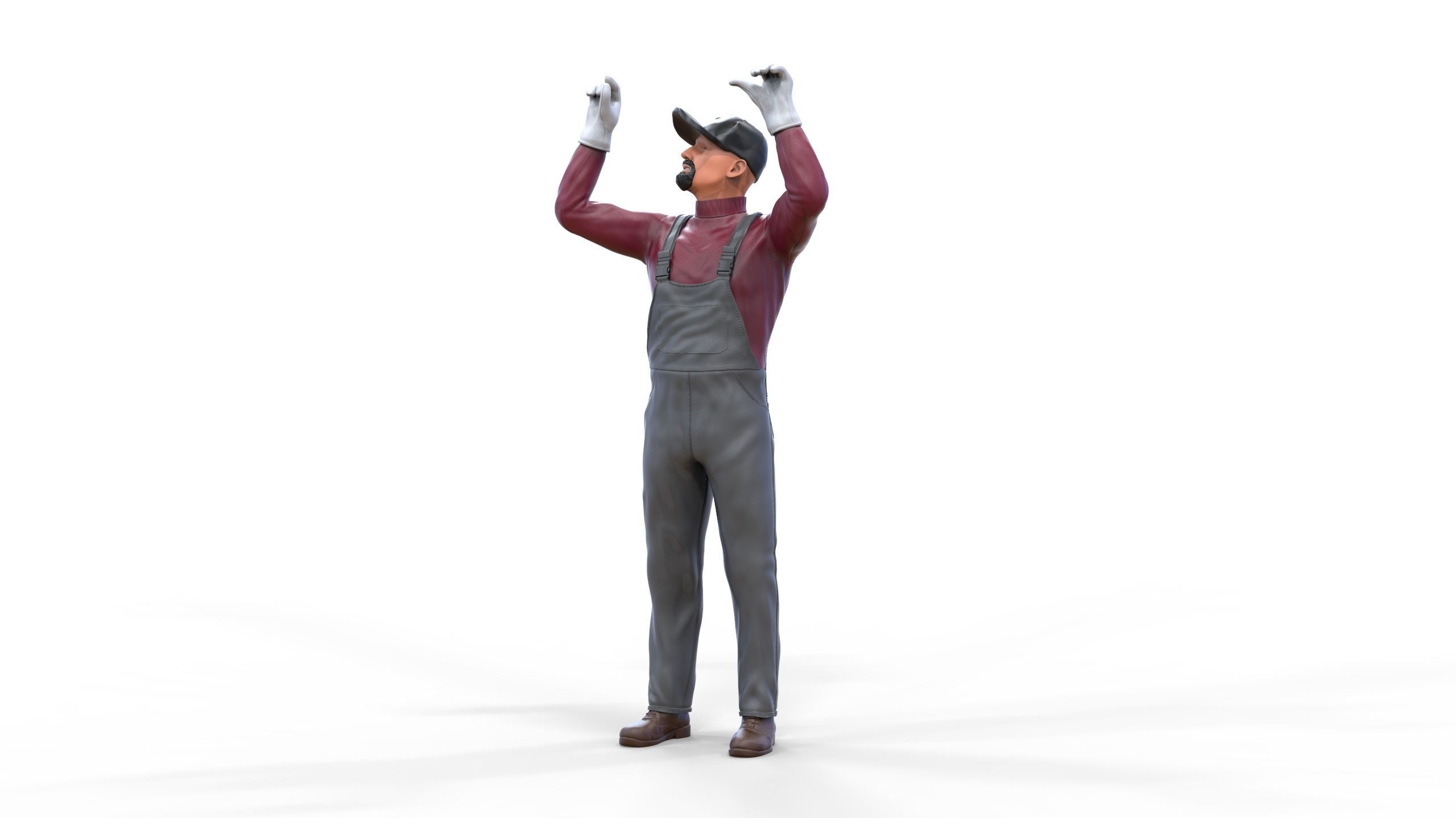 N2 Mechanic Crew working under a car or construction worker 3D print model_10