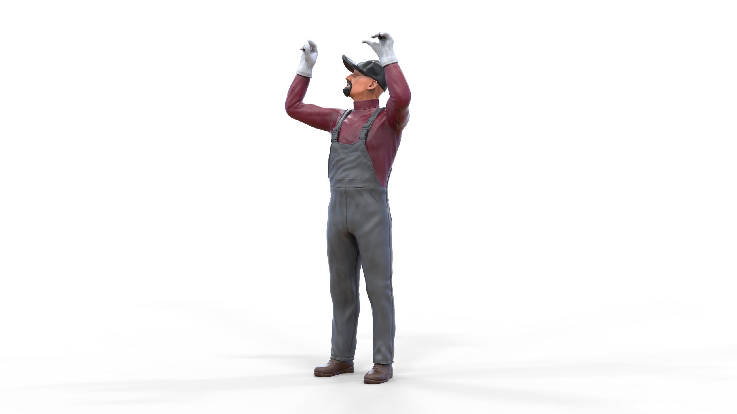 N2 Mechanic Crew working under a car or construction worker 3D print model_11