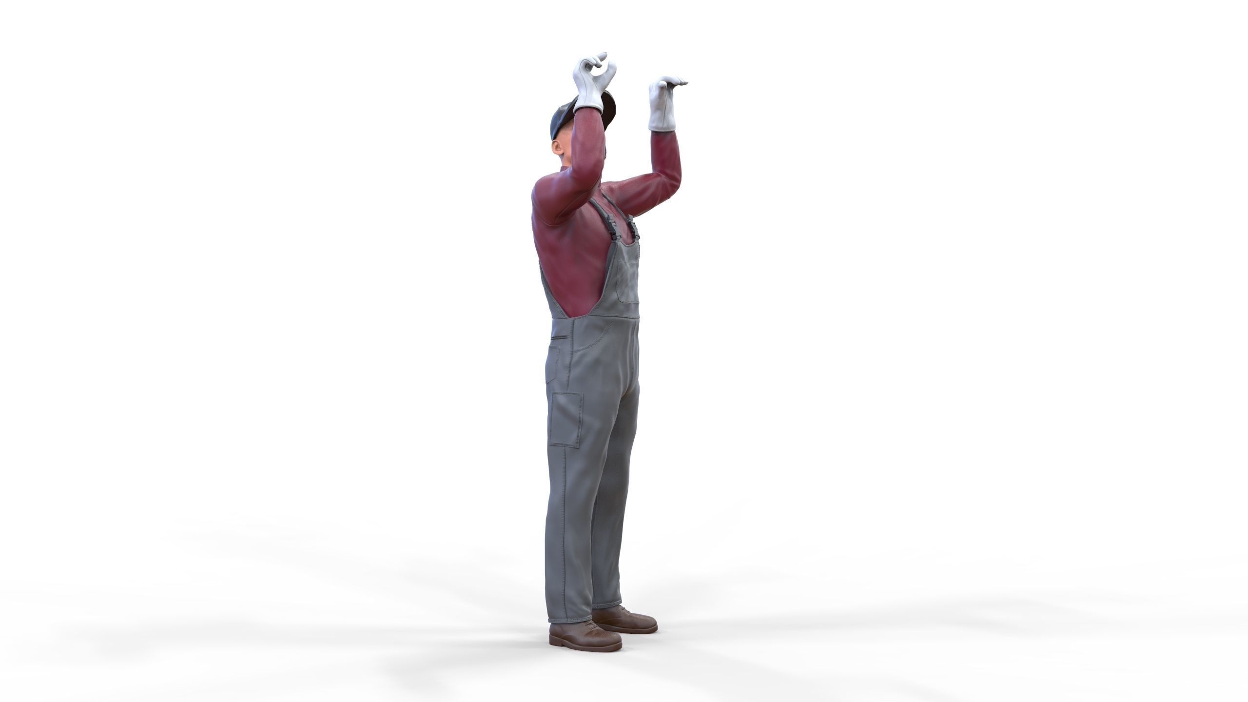 N2 Mechanic Crew working under a car or construction worker 3D print model_37