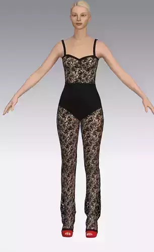 Black lace jumpsuit  strap and belt  Low-poly 3D model