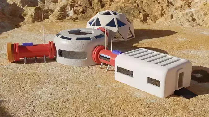 Mars base Low-poly 3D model