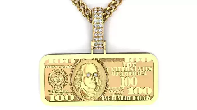 Hundred Dollar Pendant STL 3D Model - Hip Hop Jewelry Design