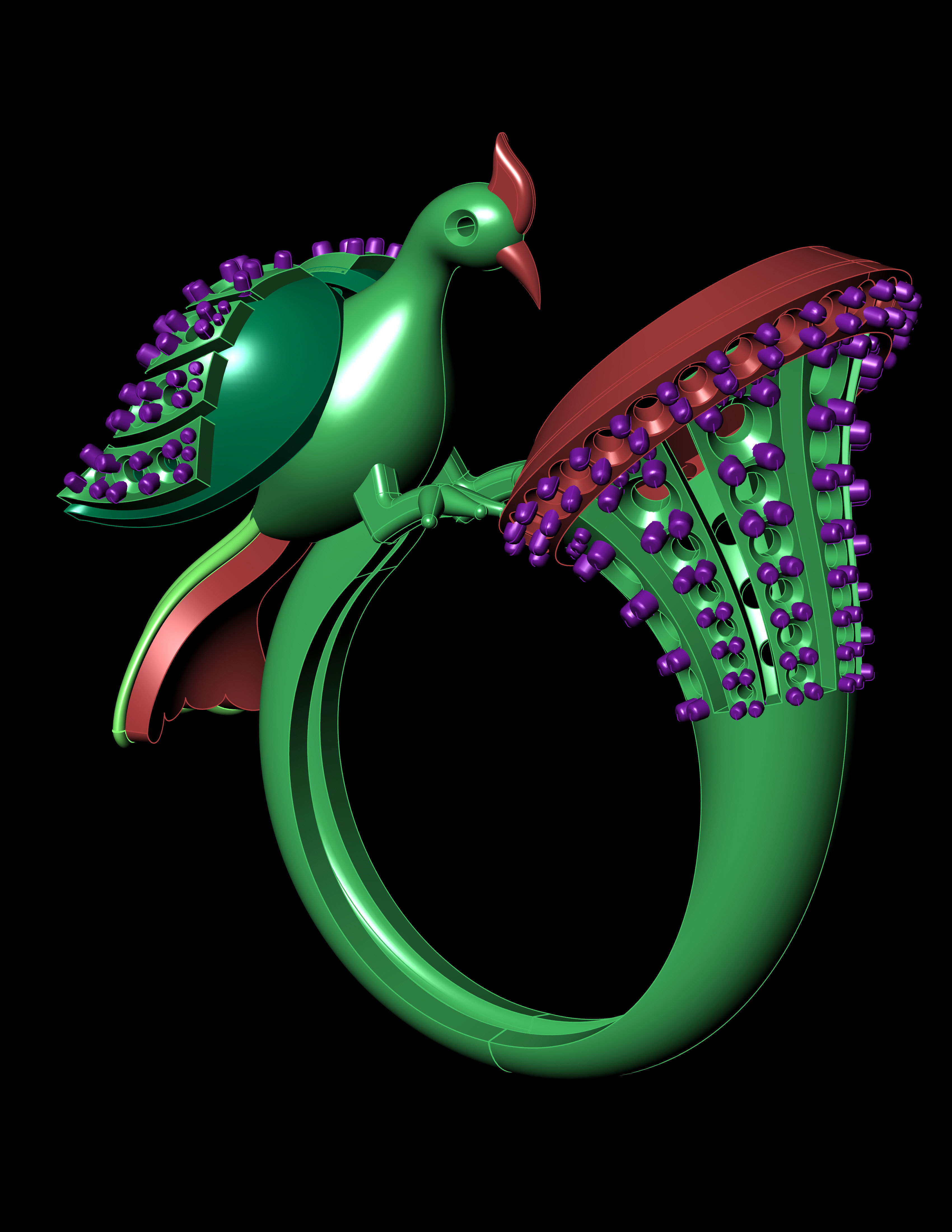 Peacock With Pearl Ring with Daimonds 3D printable Ring 3D print model_13
