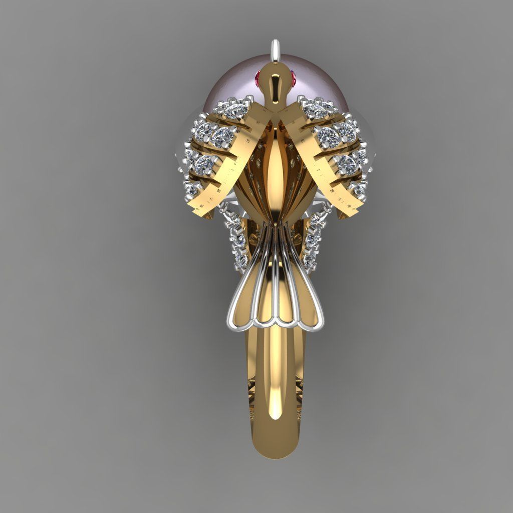 Peacock With Pearl Ring with Daimonds 3D printable Ring 3D print model_3
