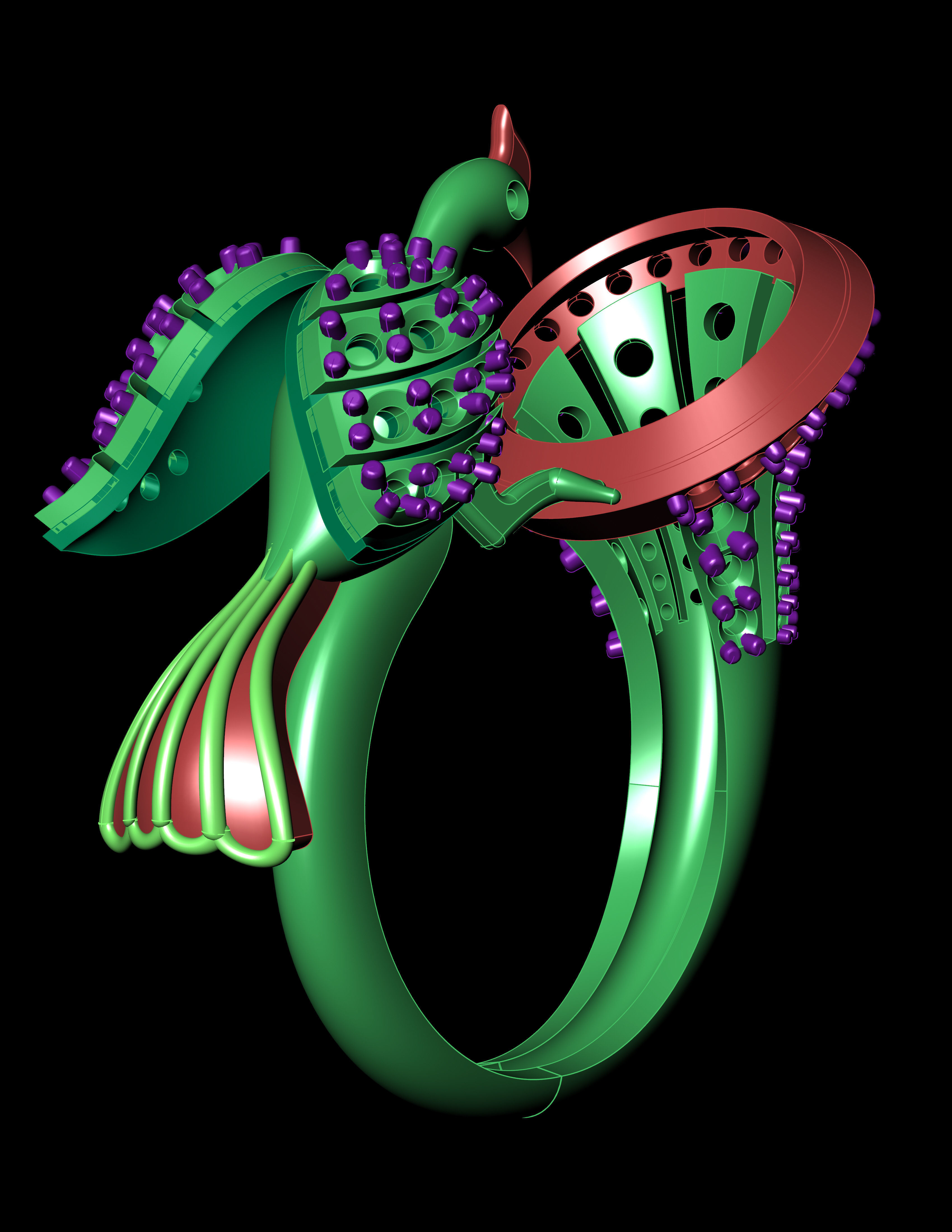 Peacock With Pearl Ring with Daimonds 3D printable Ring 3D print model_10
