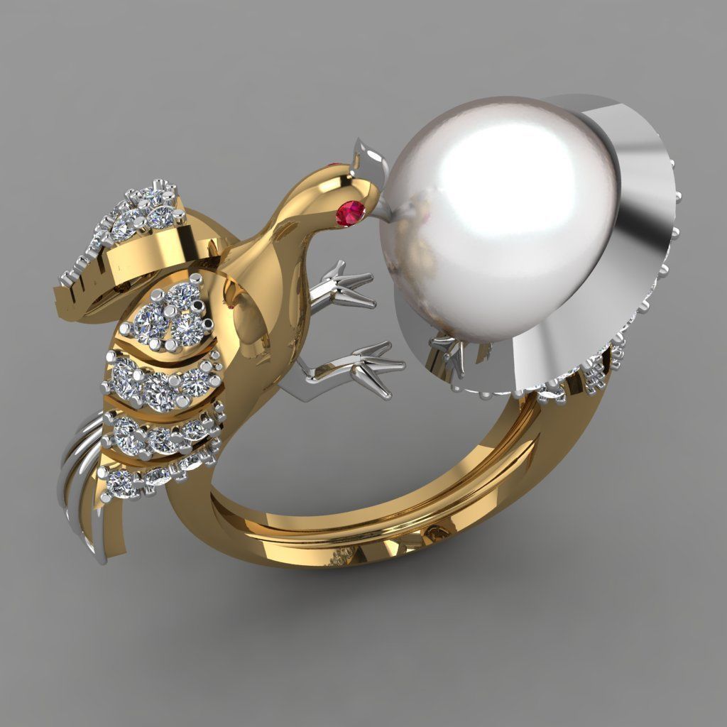 Peacock With Pearl Ring with Daimonds 3D printable Ring 3D print model_4