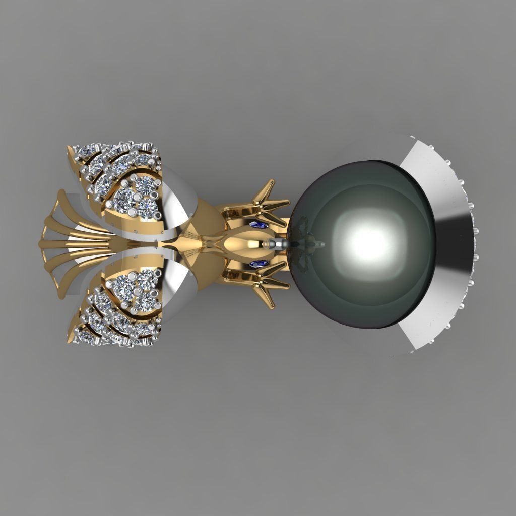 Peacock With Pearl Ring with Daimonds 3D printable Ring 3D print model_5