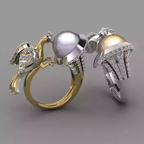Peacock With Pearl Ring with Daimonds 3D printable Ring