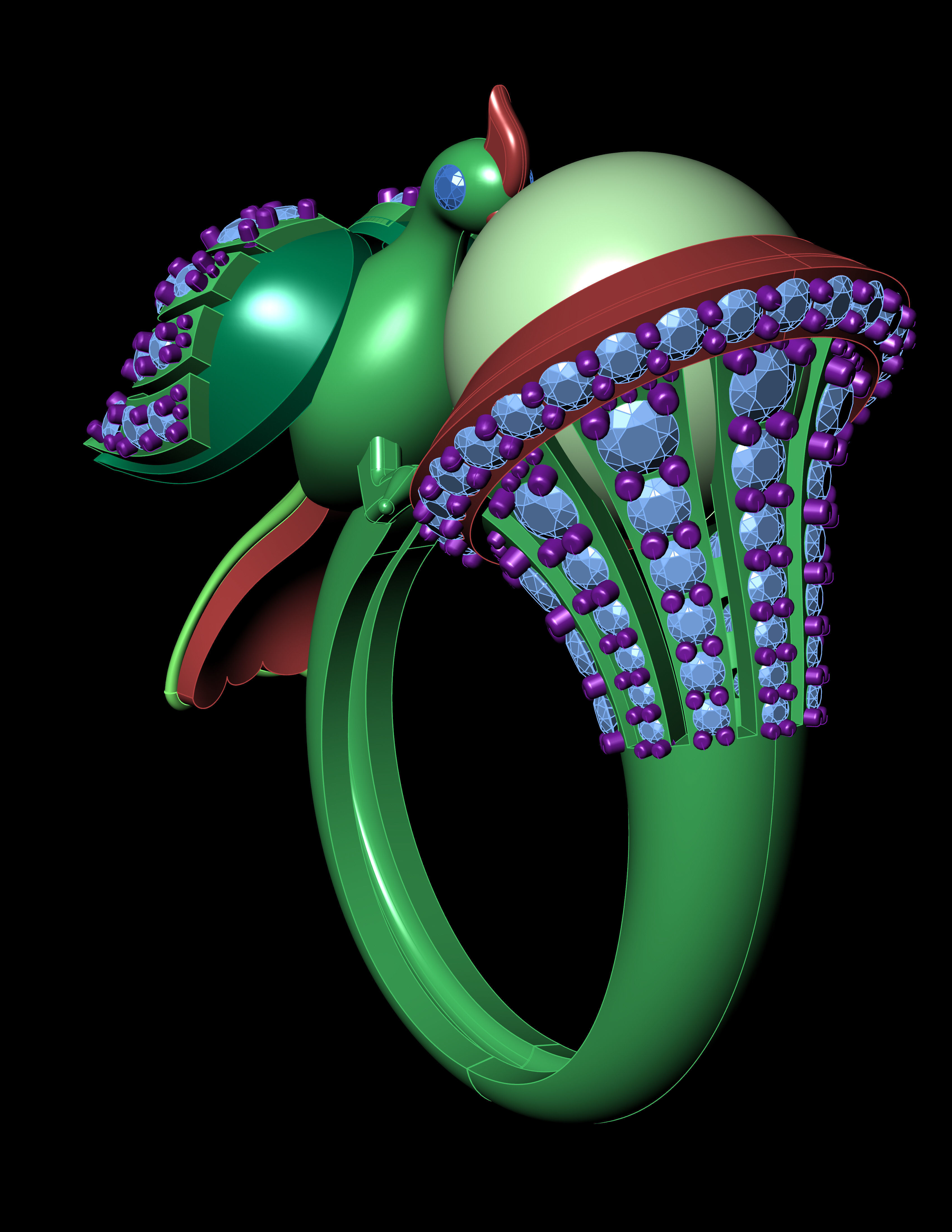 Peacock With Pearl Ring with Daimonds 3D printable Ring 3D print model_14