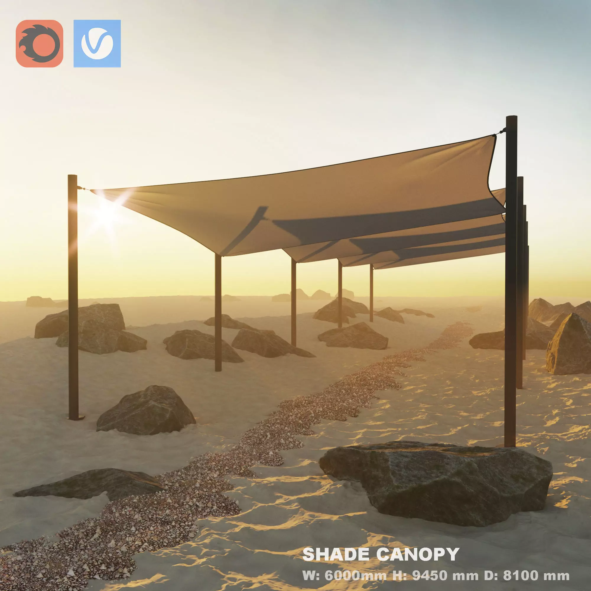 Shade Canopy vs rocks and sand 3D model