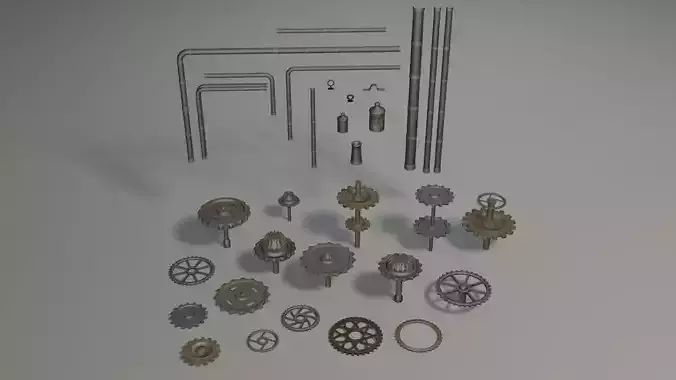 Gears and tubes Low-poly 3D model