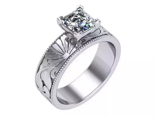 Princess Cut diamond  Wide Shank Solitaire Ring