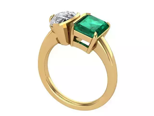 Emerald and Pear Cut diamond Golden Engagement Ring