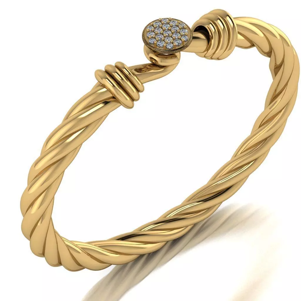 Dimond gem and gold bracelet 3D print model_0