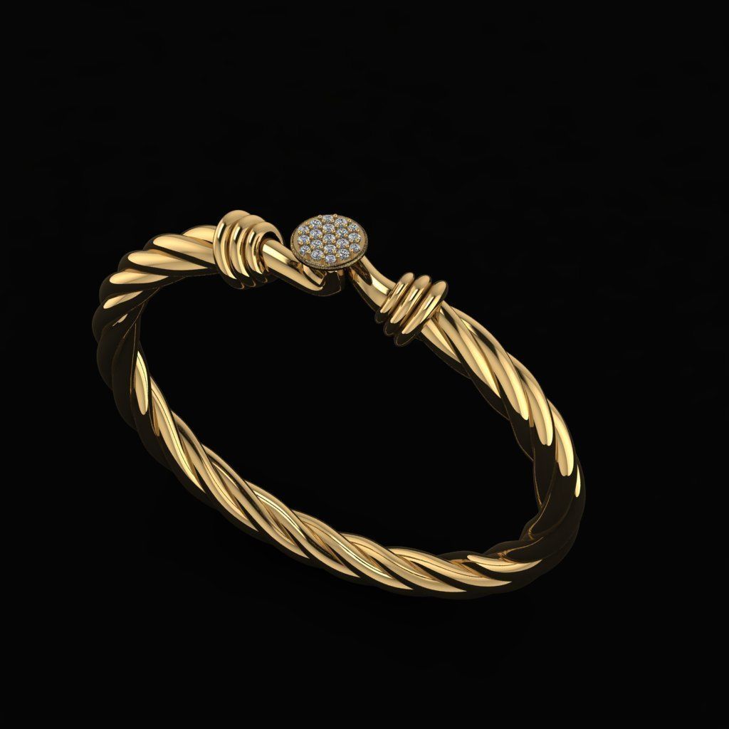 Dimond gem and gold bracelet 3D print model_1