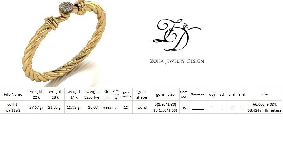 Dimond gem and gold bracelet 3D print model_9