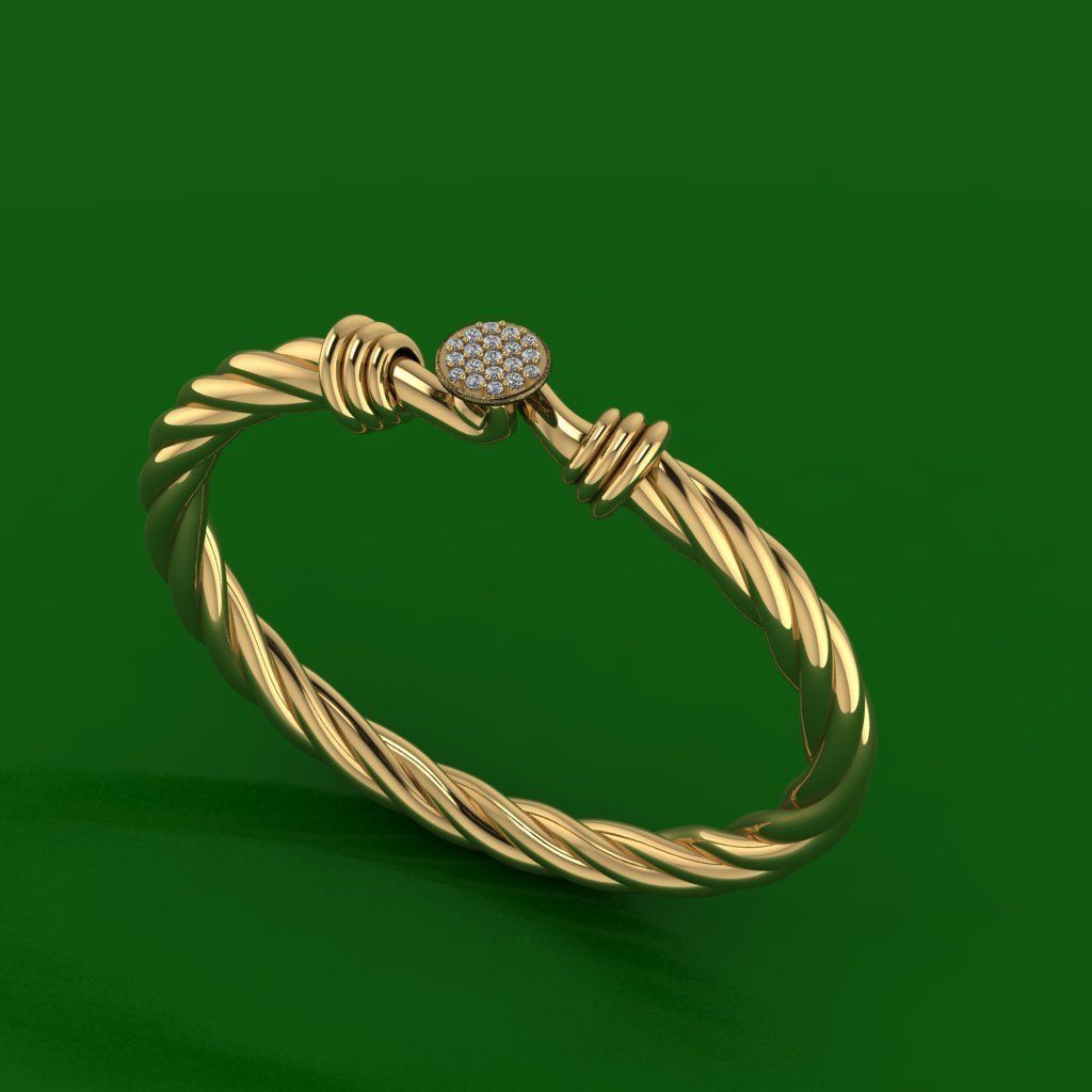 Dimond gem and gold bracelet 3D print model_2
