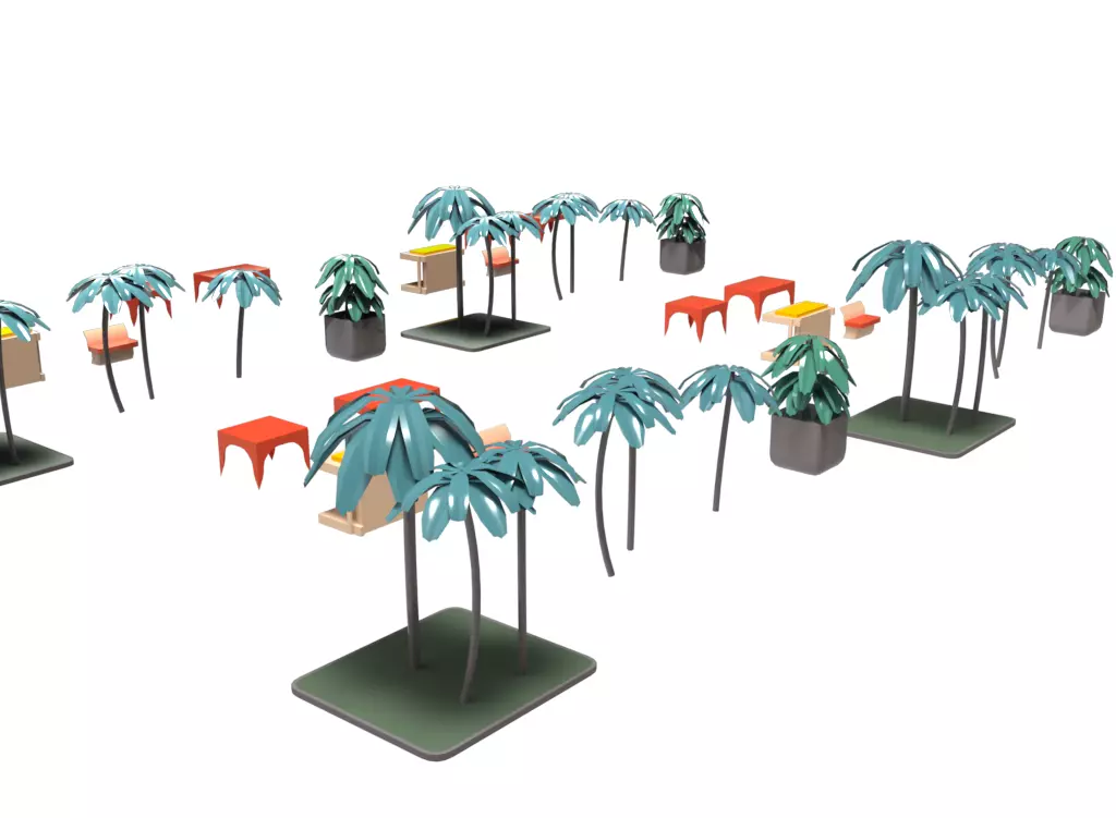 Cartoon outdoor cute plant low poly kit with lighting Low-poly 3D model
