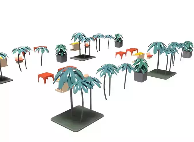 Cartoon outdoor cute plant low poly kit with lighting