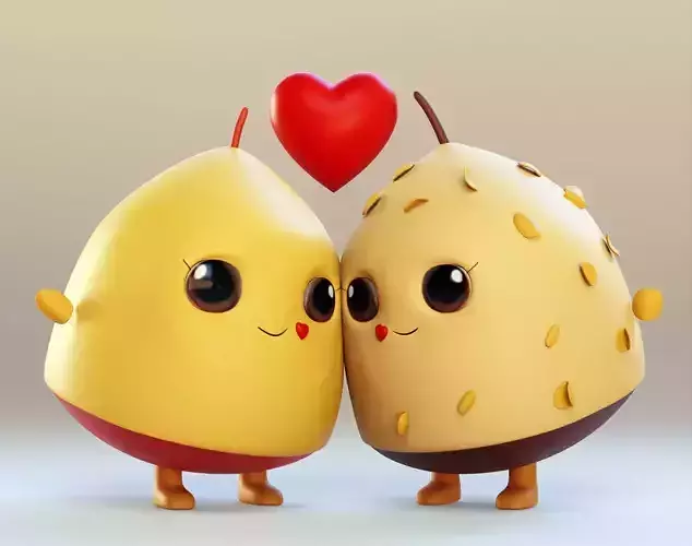 Cute Emojis in Love- Couple Low-poly 3D model