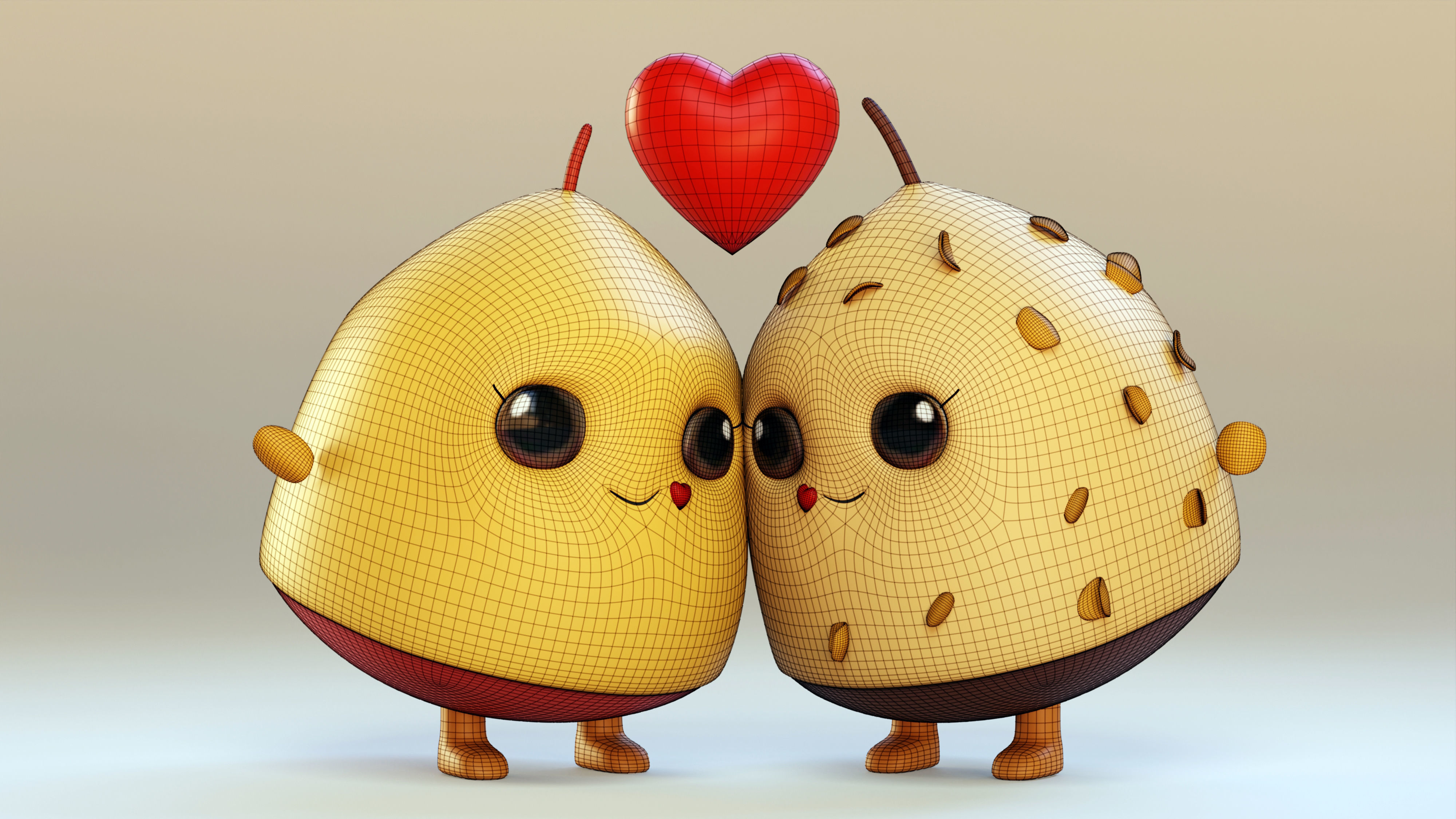 Cute Emojis in Love- Couple Low-poly 3D model_2