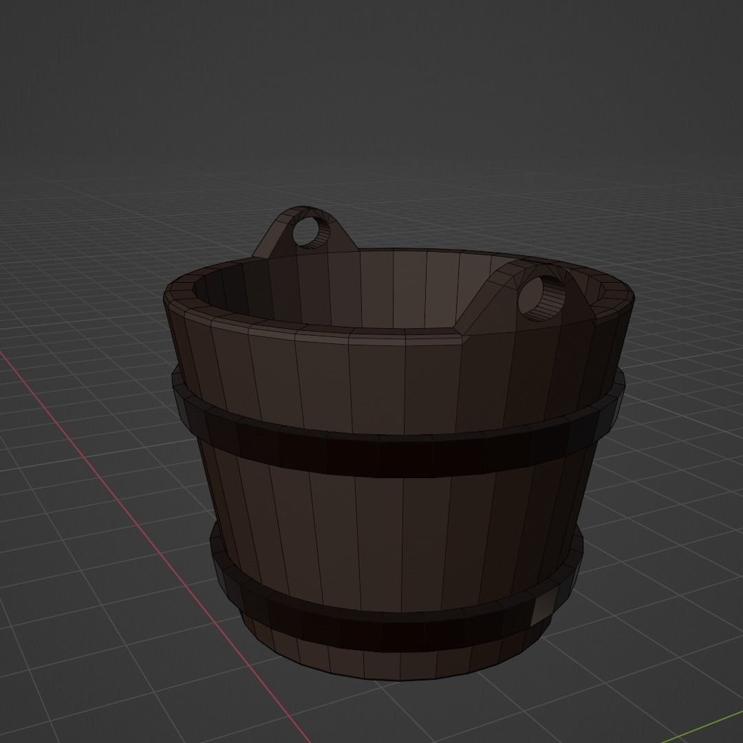 Wooden Bucket 3D model_2