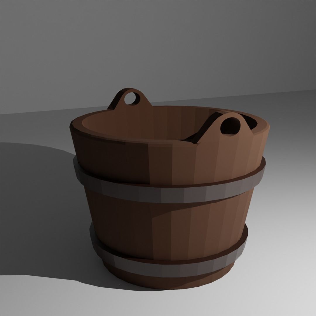 Wooden Bucket 3D model_1
